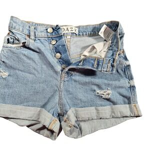Y2K Daze Denim High Rise Distressed Jean Shorts Light Wash Button Fly Sz 26 retr